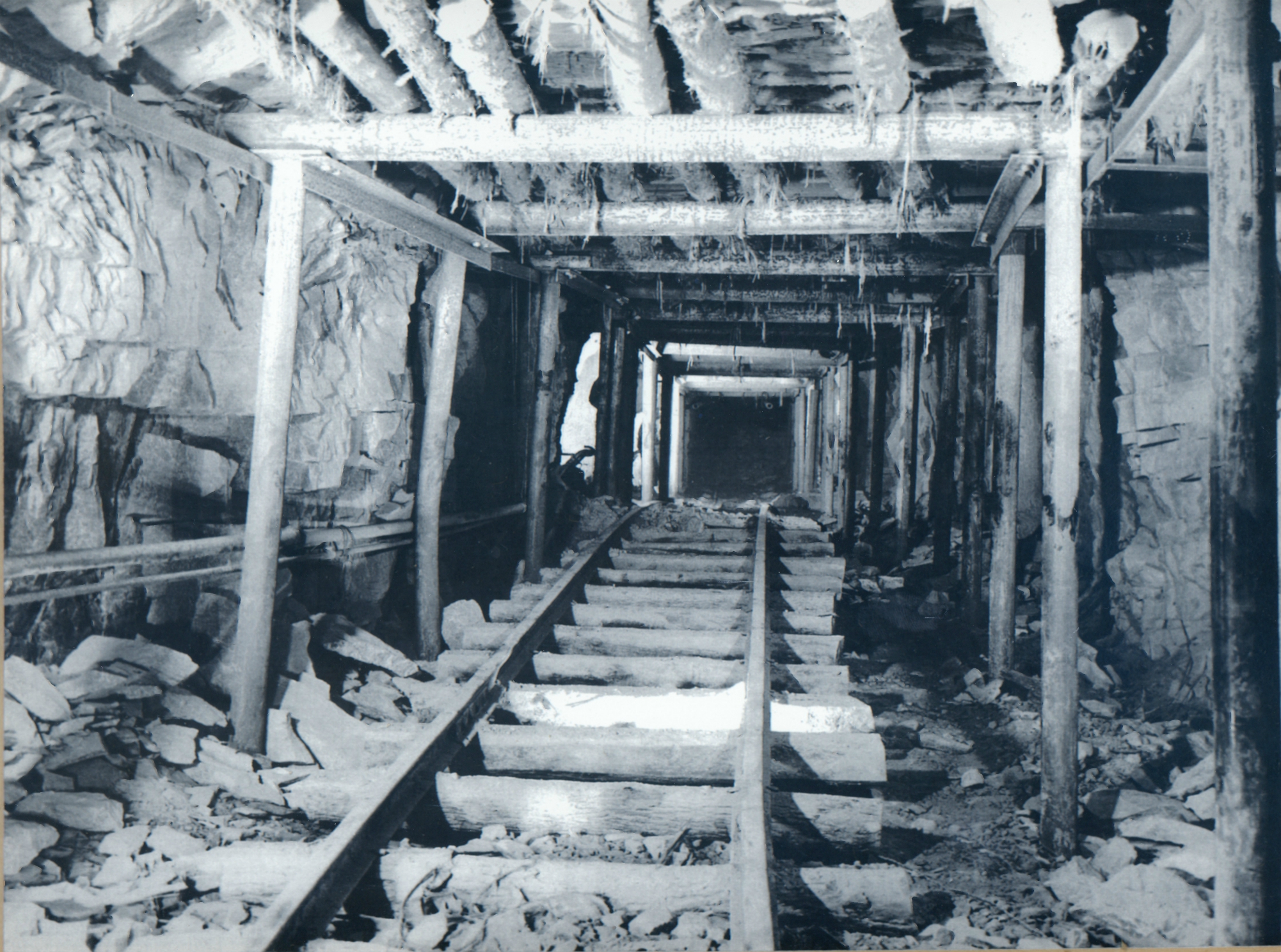 Timber framed tunnel for transporting ore inside the mine in Lyon