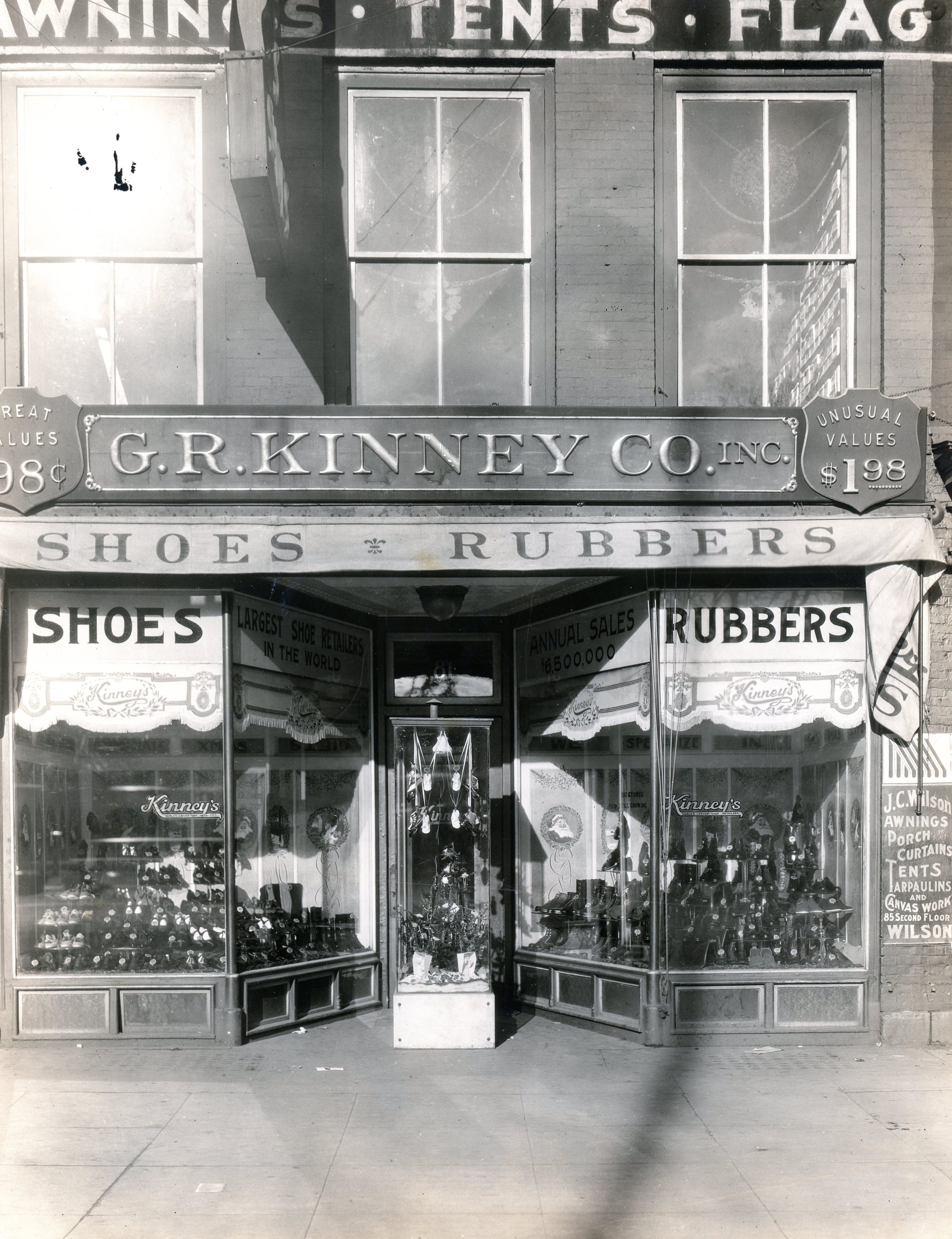 Storefront of G.R. Kinney Company Shoes in Watertown