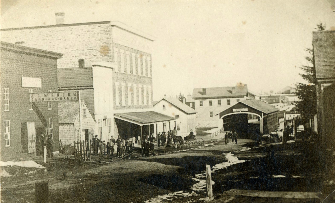 State Street and early covered bridge in Heuvelton