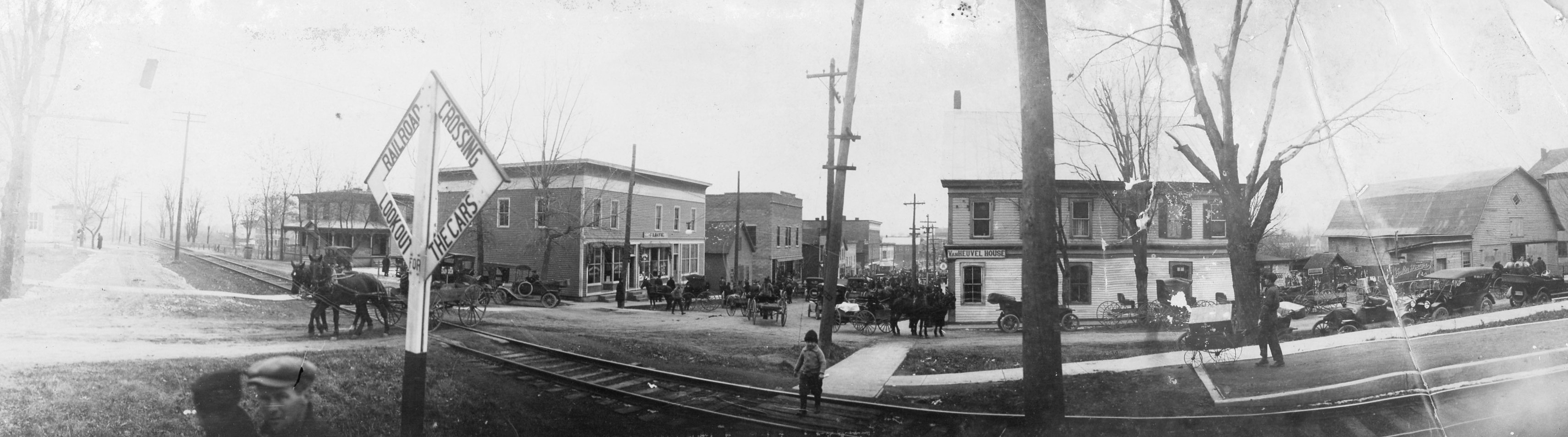 Mill and elevated train tracks of the Emporium Lumber Company in Conifer