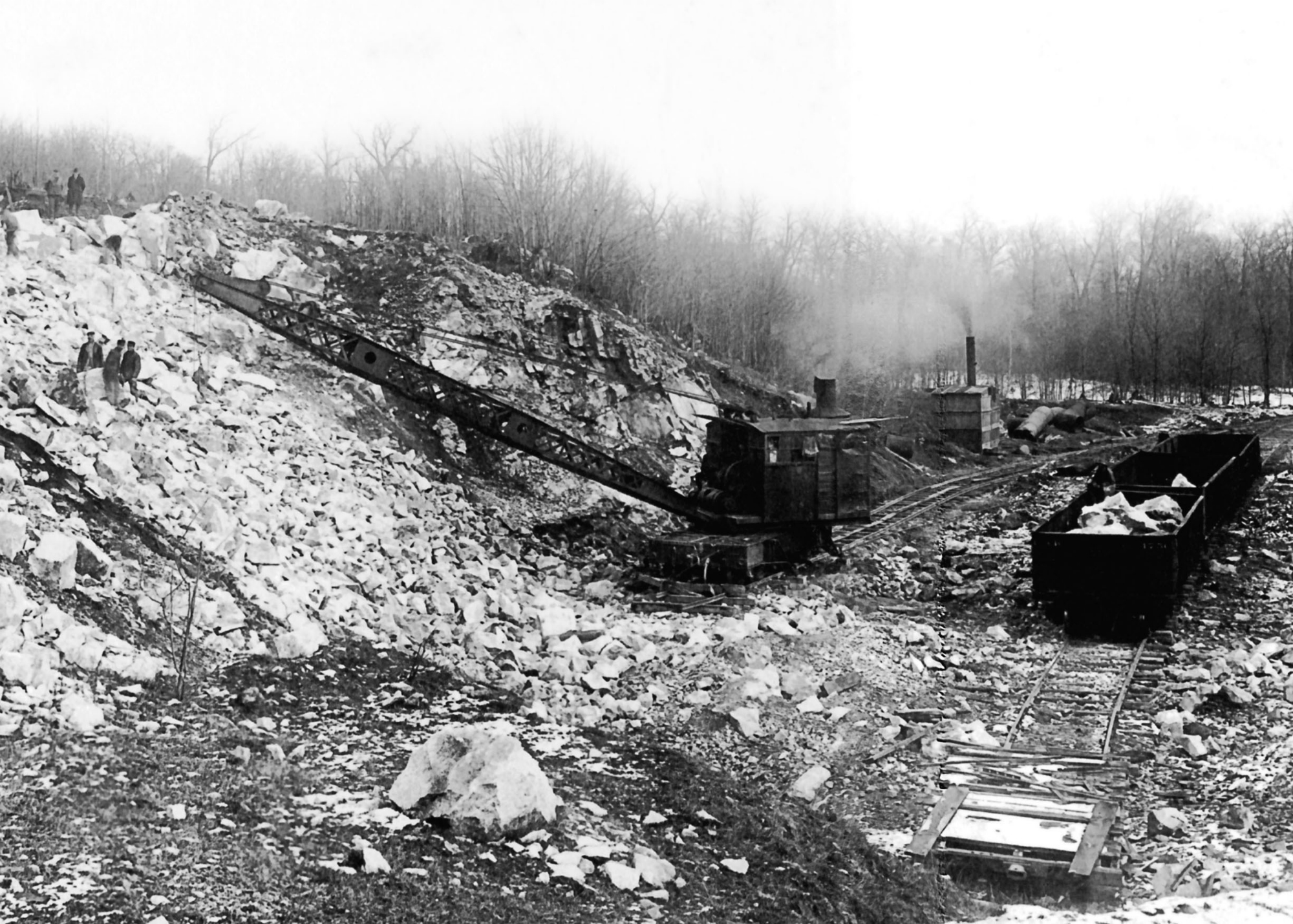 Steam shovels in a rock quarry in Gouverneur