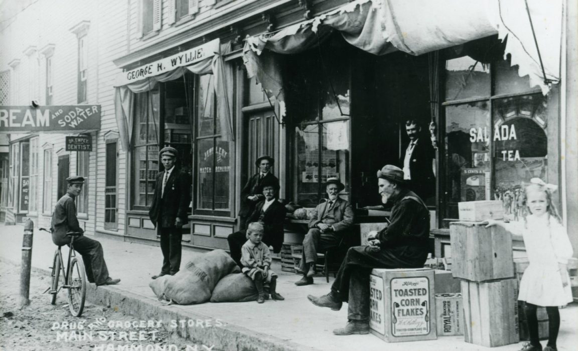Main street shops and residents in Hammond