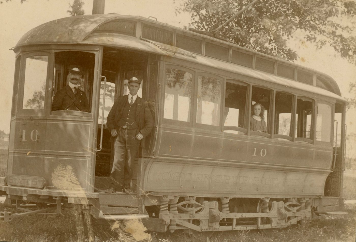 Drivers and passengers on the Ogdensburg Street Railway in Ogdensburg