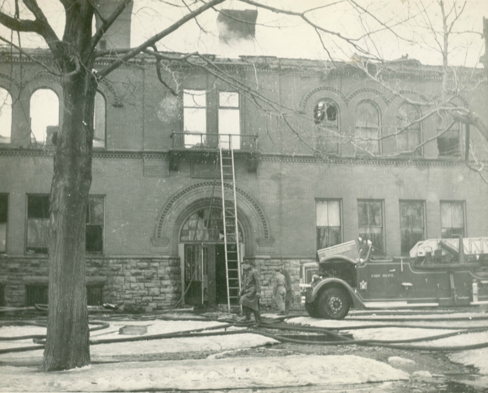 Firefighters at the Sherman School fire in Ogdensburg