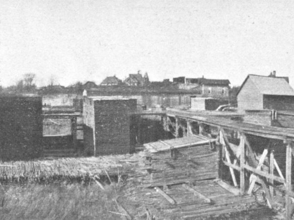 Stacked lumber at the Carthage Lumber Company in Carthage