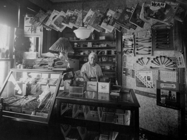 Harriet McManus in her candy and cigar shop in Carthage