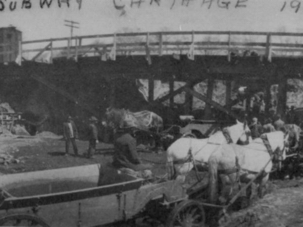 Horses at work on construction project in Carthage