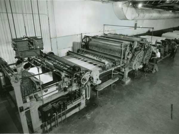 Cutting paper inside the Newton Falls Paper Mill in Newton Falls