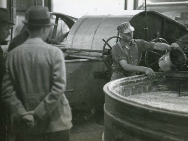 Stirring the pulp beater in the Newton Falls Paper Mill in Newton Falls