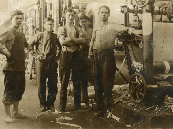 Young workers inside the Newton Falls Paper Mill in Newton Falls