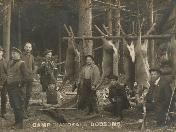 Hunters pose with deer at Camp Watokalo Dobson’s in the Adirondacks