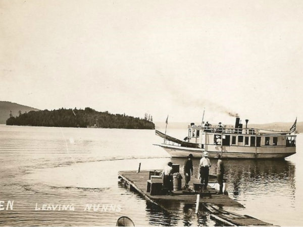 Helen leaving dock on Cranberry Lake