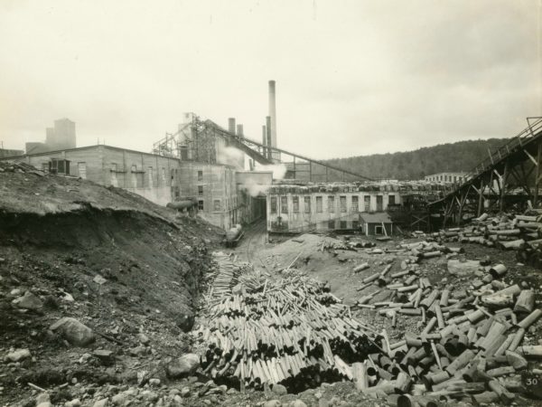 Exterior shot of the Newton Falls Paper Mill in Newton Falls