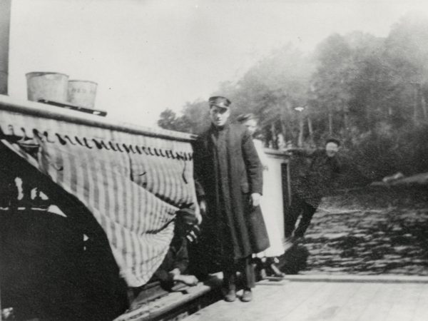 Captain Barker and the Old Forge mail boat on the Old Forge Pond