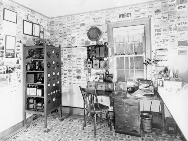 Interior of Parson’s radio station (W8B7Y) in Old Forge