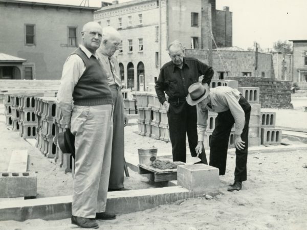 Laying the cornerstone of the fire department building in Old Forge