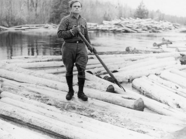 Logger with peavey in the Town of Webb