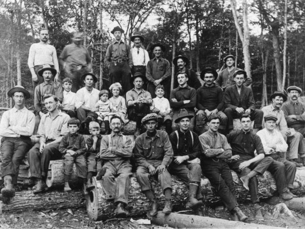 P & M Lumber Camp workers near Third Lake Creek in the Town of Webb