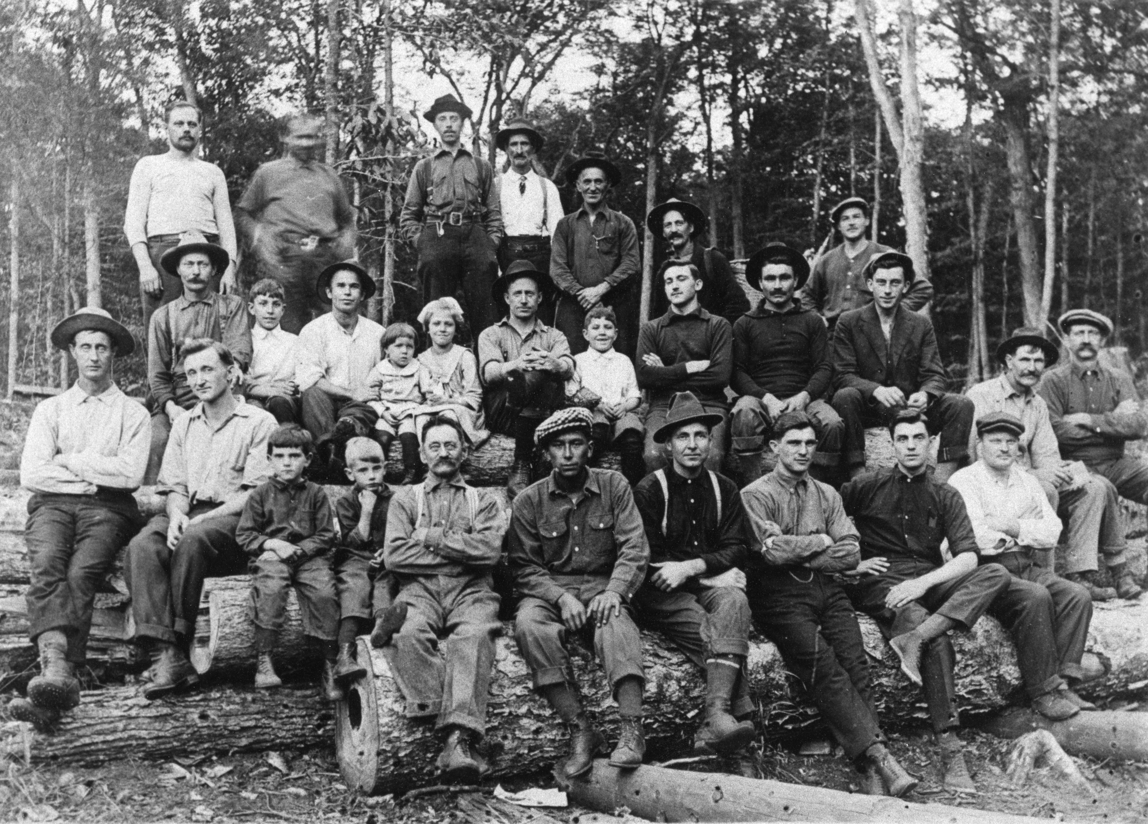P & M Lumber Camp workers near Third Lake Creek in the Town of b