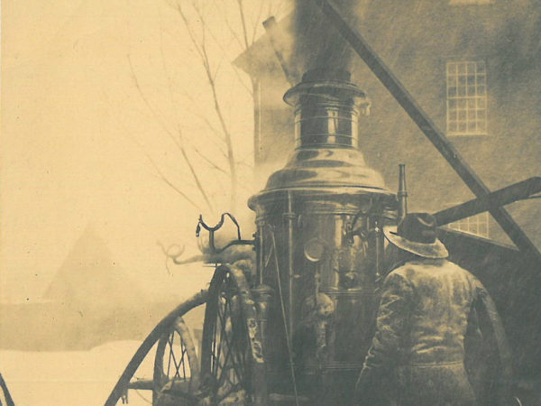 Fighting the Spaulding fire with a steam pumper in Canton