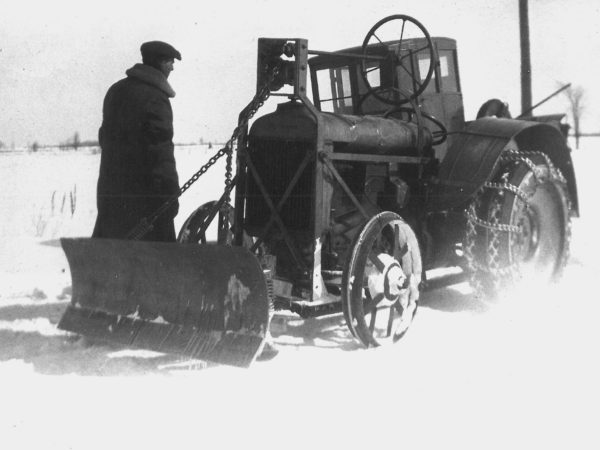 Fordson Farm tractor rigged for snow plowing in Canton