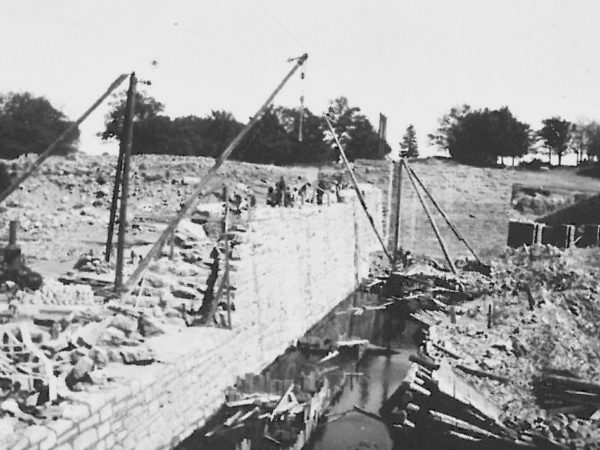 Old log chute and construction site at the Grasse Paper Company Mill in Pyrites