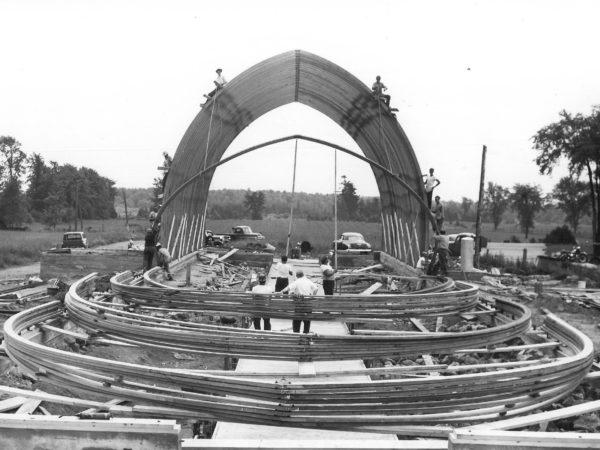 Workers constructing the Agway fertilizer building in Canton