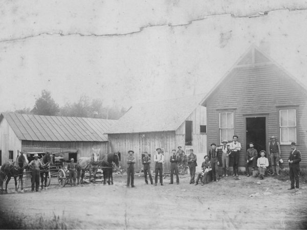 Workers outside sawmill on the Little River in Fine