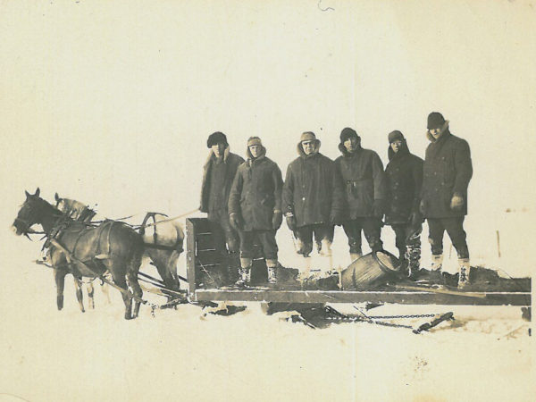 Surveying party during winter in Fine