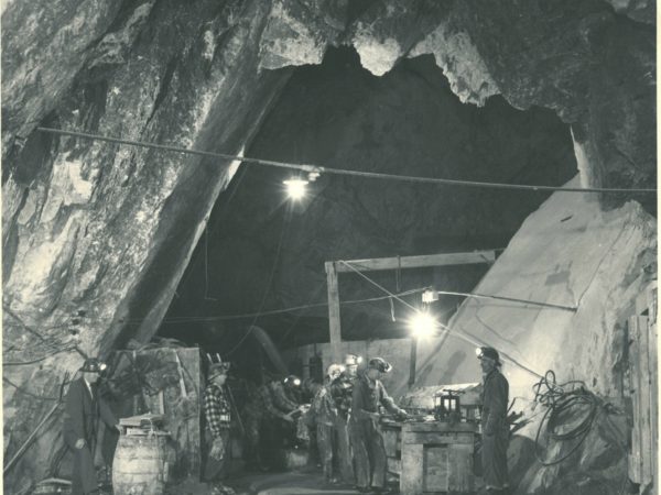 Workers inside the talc mine in Talcville