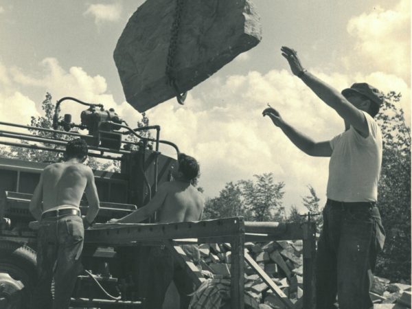 Quarry workers moving sandstone in Hannawa Falls