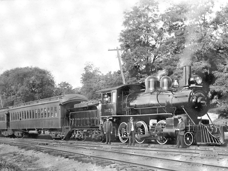 Adirondack & St. Lawrence Railroad train and employees in De Kalb