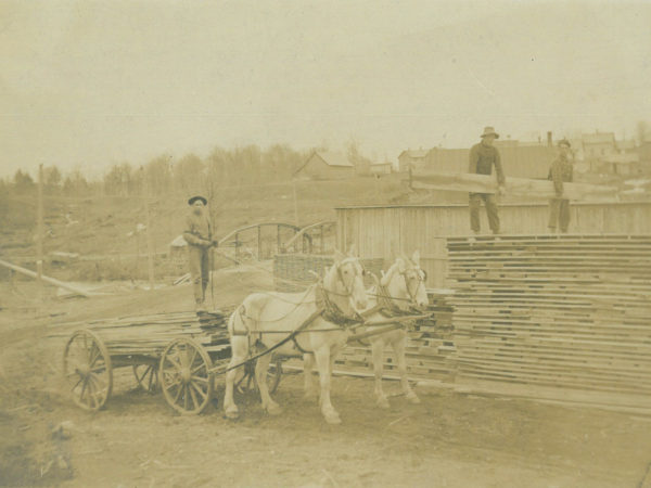 Claude Colton’s sawmill yard in Oswegatchie