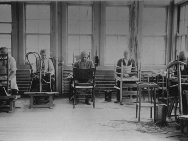 Patients learning how to reseat chairs at the State Hospital in Ogdensburg