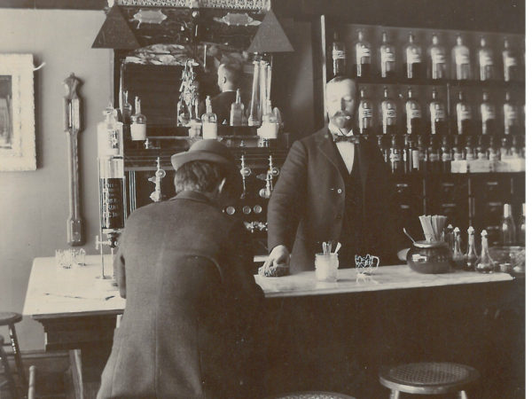 Soda jerk cleans counter at Conkey and Culley Drugs and Soda Fountain in Canton