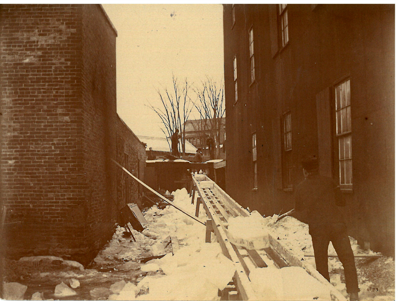 Moving ice up ramp in Canton