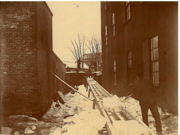 Moving ice up ramp in Canton