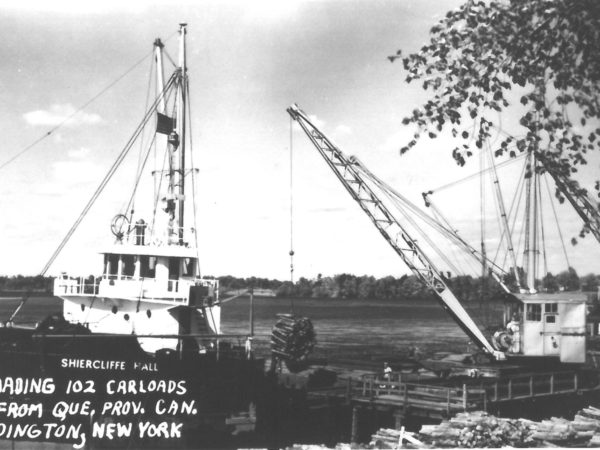 Unloading pulp from a ship in Waddington