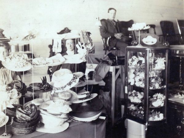 Milliner Clara Grant in her hat store in Hermon
