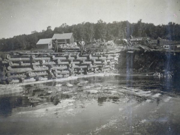 Construction of a crib retaining wall in the St. Regis River in Hopkinton