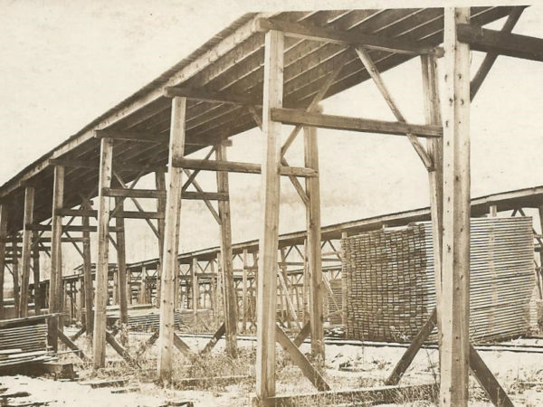 Emporium Forestry Company lumber yard drying stacks in Cranberry Lake