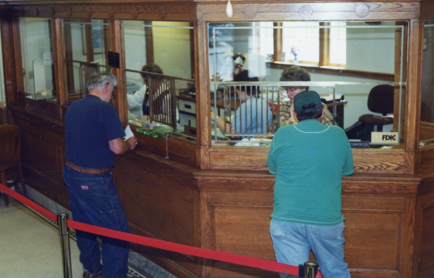 Bank tellers at work in the Hermon Community Bank in Hermon