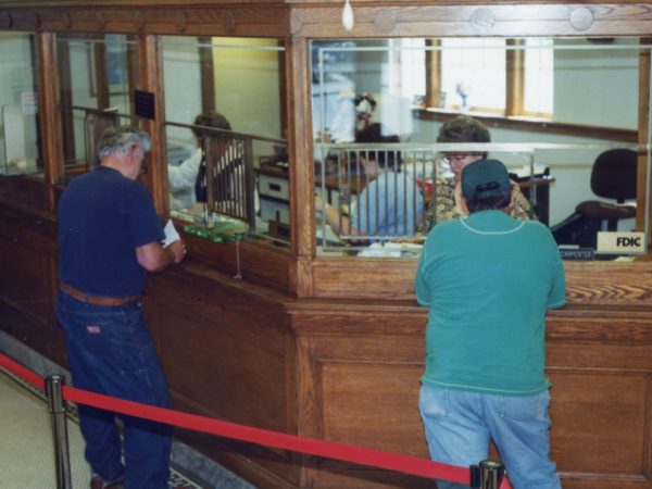 Bank tellers at work in the Hermon Community Bank in Hermon