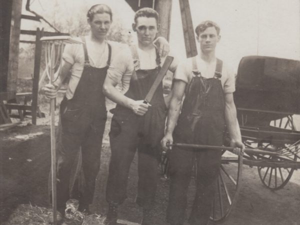 Boys preparing to hay in De Kalb