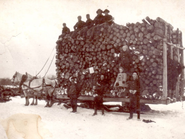 A record load of pulp logs on a Sled in Potsdam