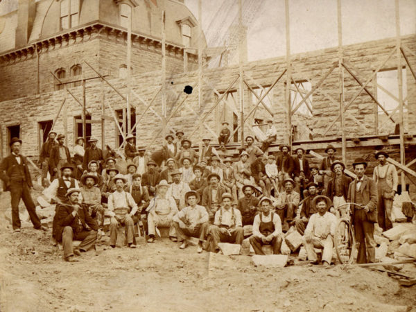 Construction crew at building site of the Annex of the Potsdam Normal School in Potsdam