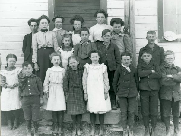 Schoolchildren and teacher Marion Stout in Hammond