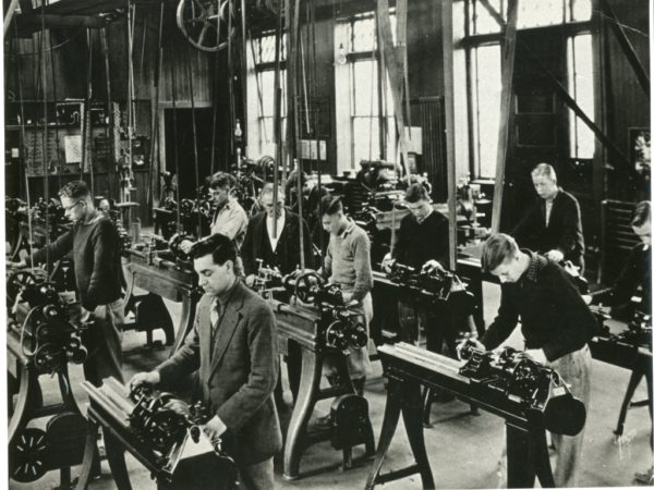 Students in metal machine shop at the Clarkson School of Technology in Potsdam