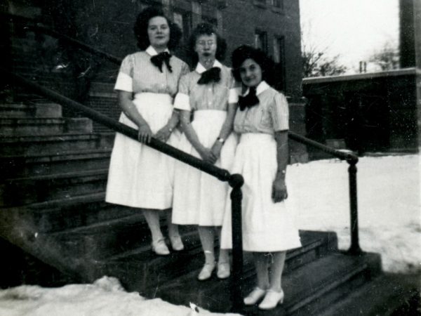 Nursing students outside the nurse’s residence in Ogdensburg