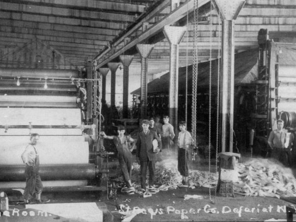 Inside the machine room of the St. Regis Paper Company mill in Deferiet